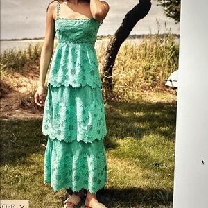 SAYLOR Elloise mesh eyelet Teal Tiered Maxi Dress SZ.M NWT